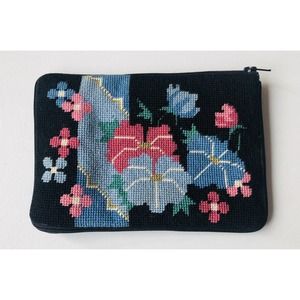 Vintage 1984 Floral Needlepoint Stitch N Zip Clutch Pouch Alice Peterson 7 x 5”